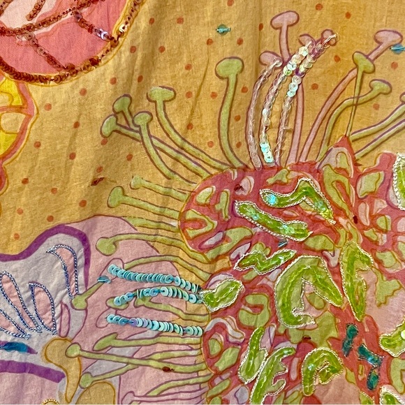 LeTarte embelished tropical swim cover cardigan top, cotton, pastel colors, S/M - Picture 11 of 14